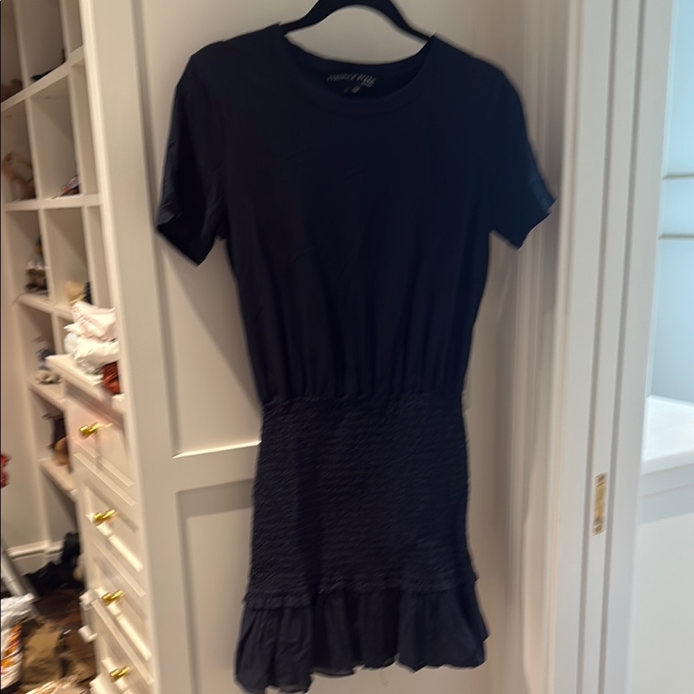Black Short-Sleeve Smocked-Waist Dress - Women